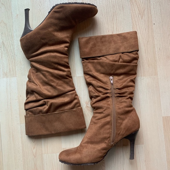 Light Brown Heeled Boots - Picture 1 of 3